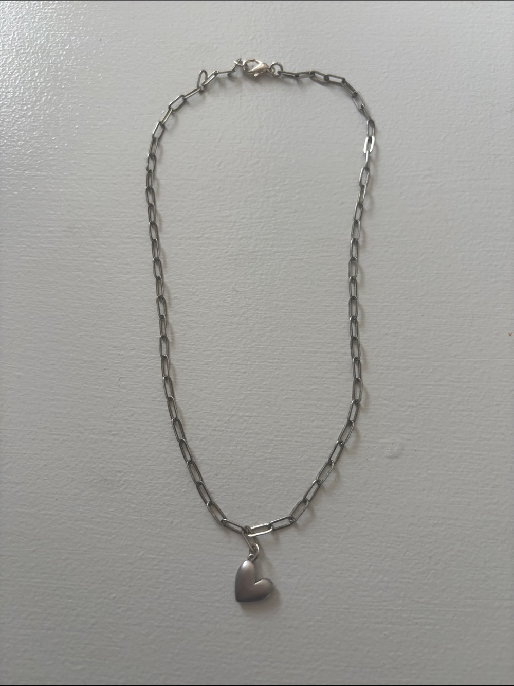 Silver Heart Pendant 8” Paperclip Chain Necklace - Women Jewelry